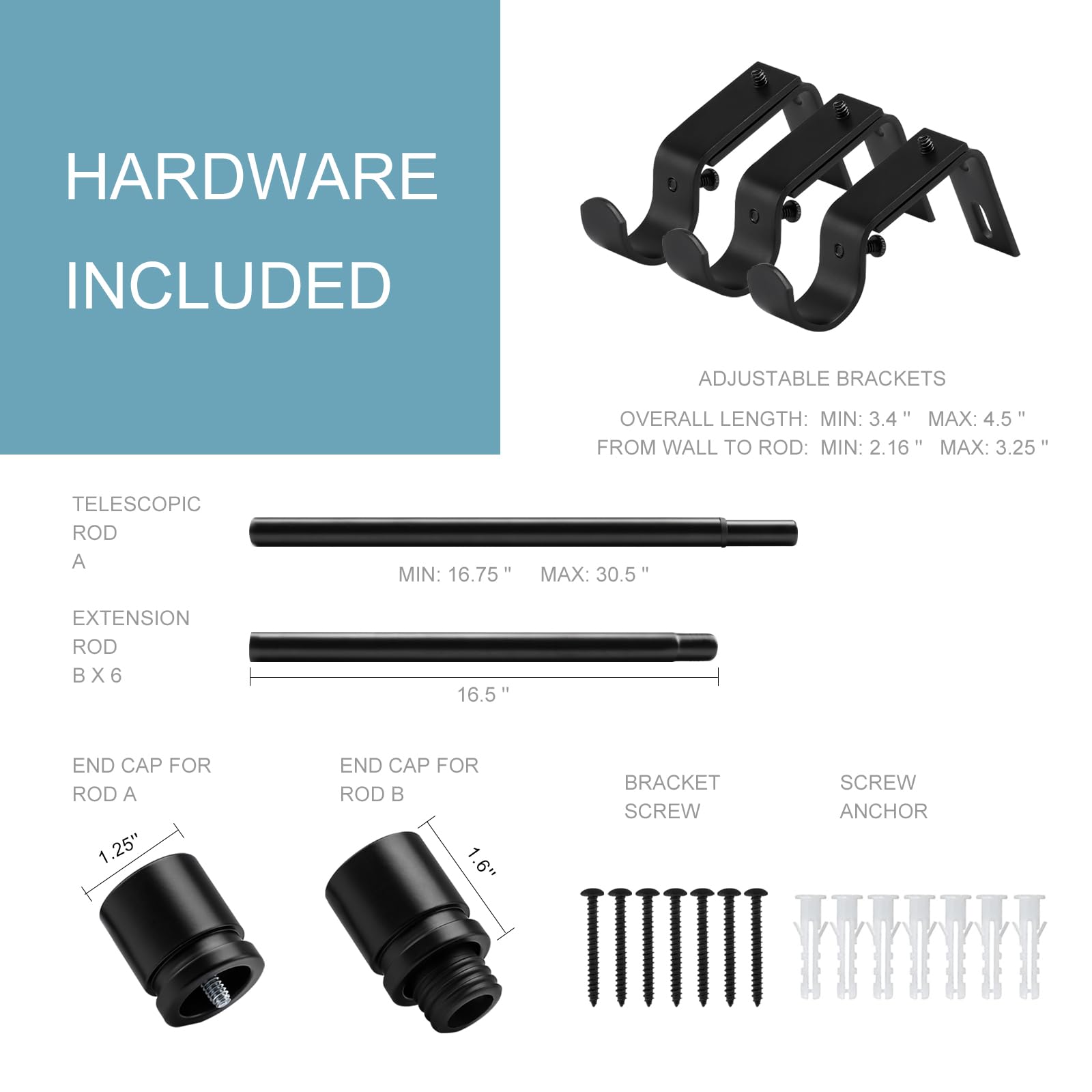 Byondeth black curtain rod demonstrating 50 lb weight capacity for heavier drapes.