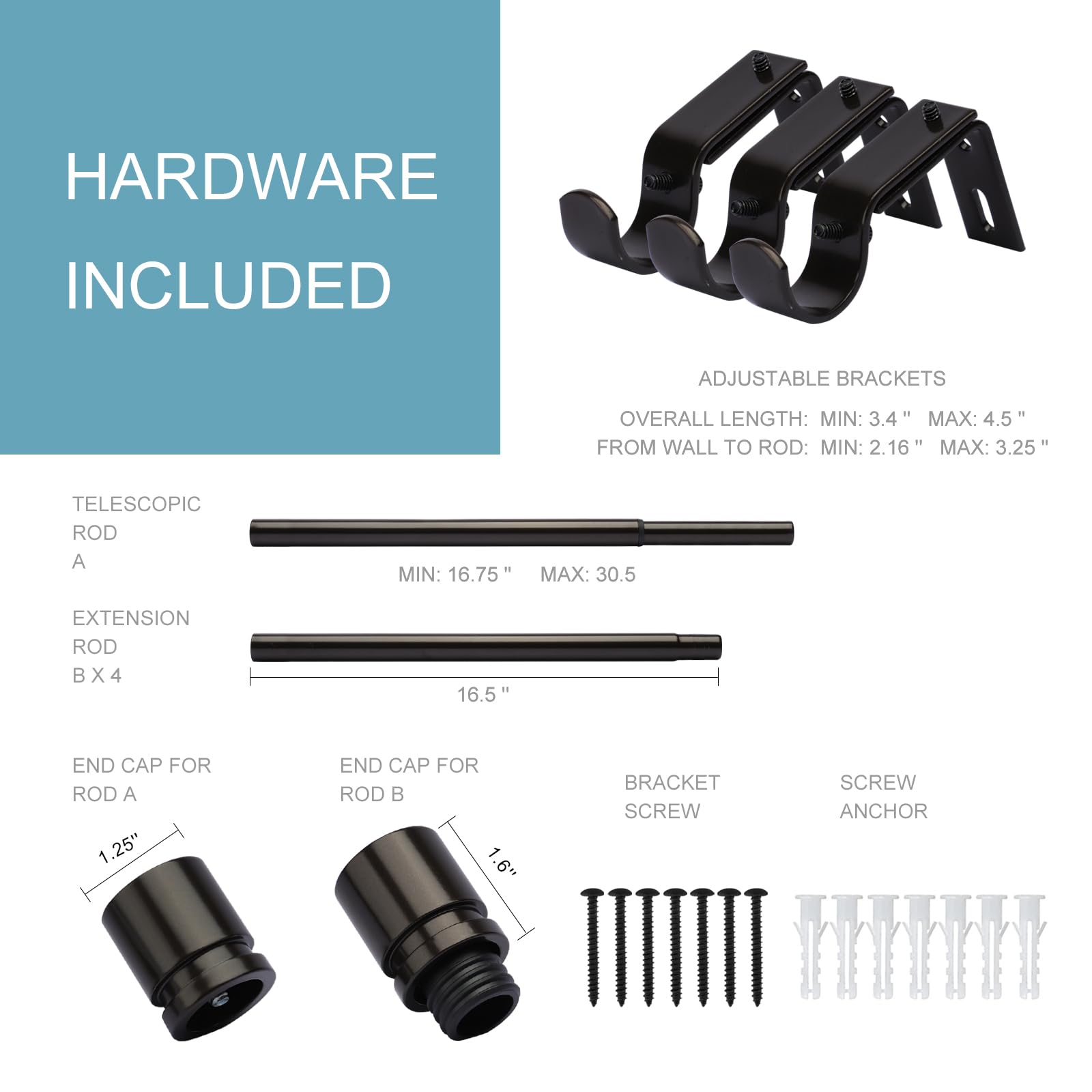 Byondeth curtain rod kit includes brackets and hardware for installation.