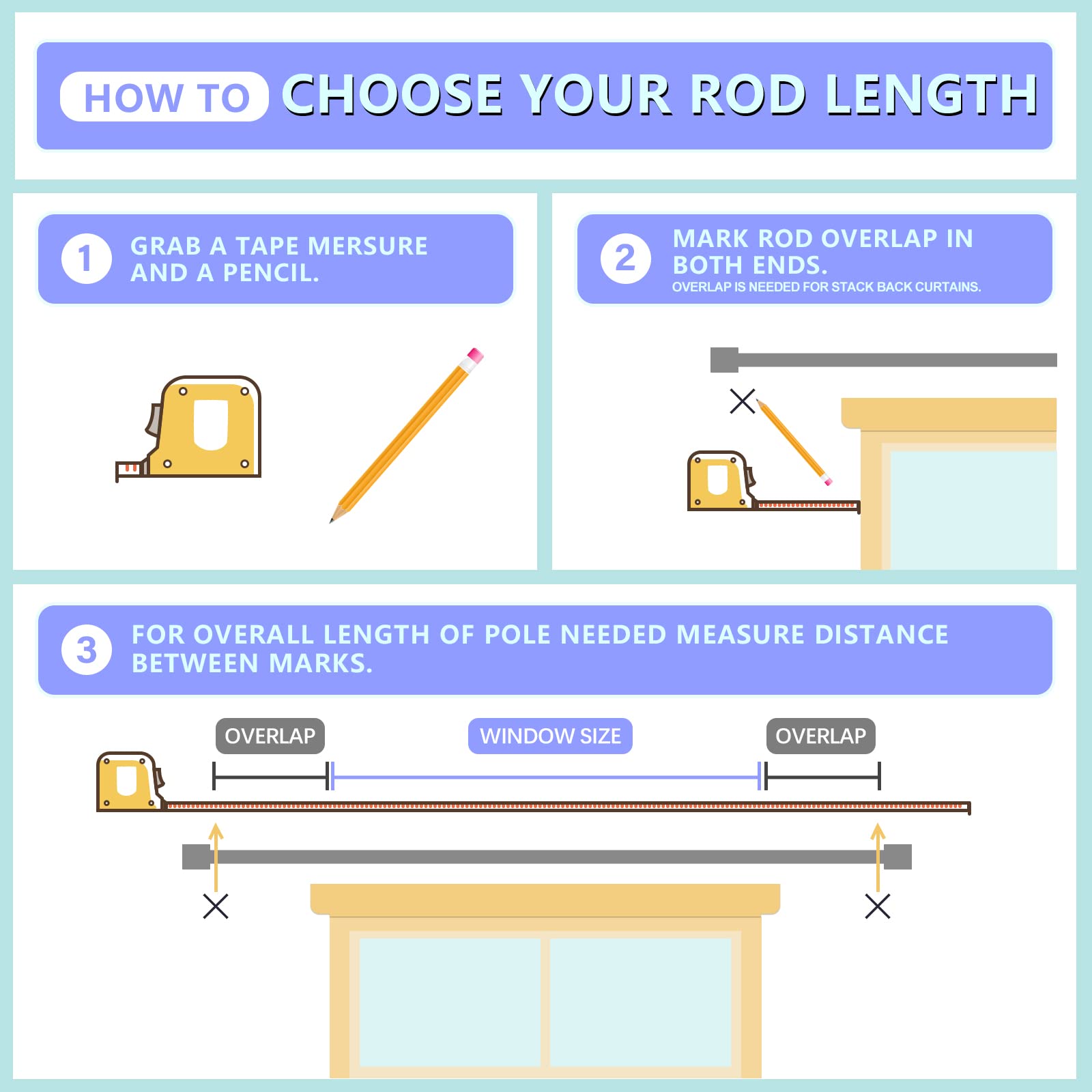 Byondeth compatible with grommet, back tab, rod pocket, and tab top curtains.