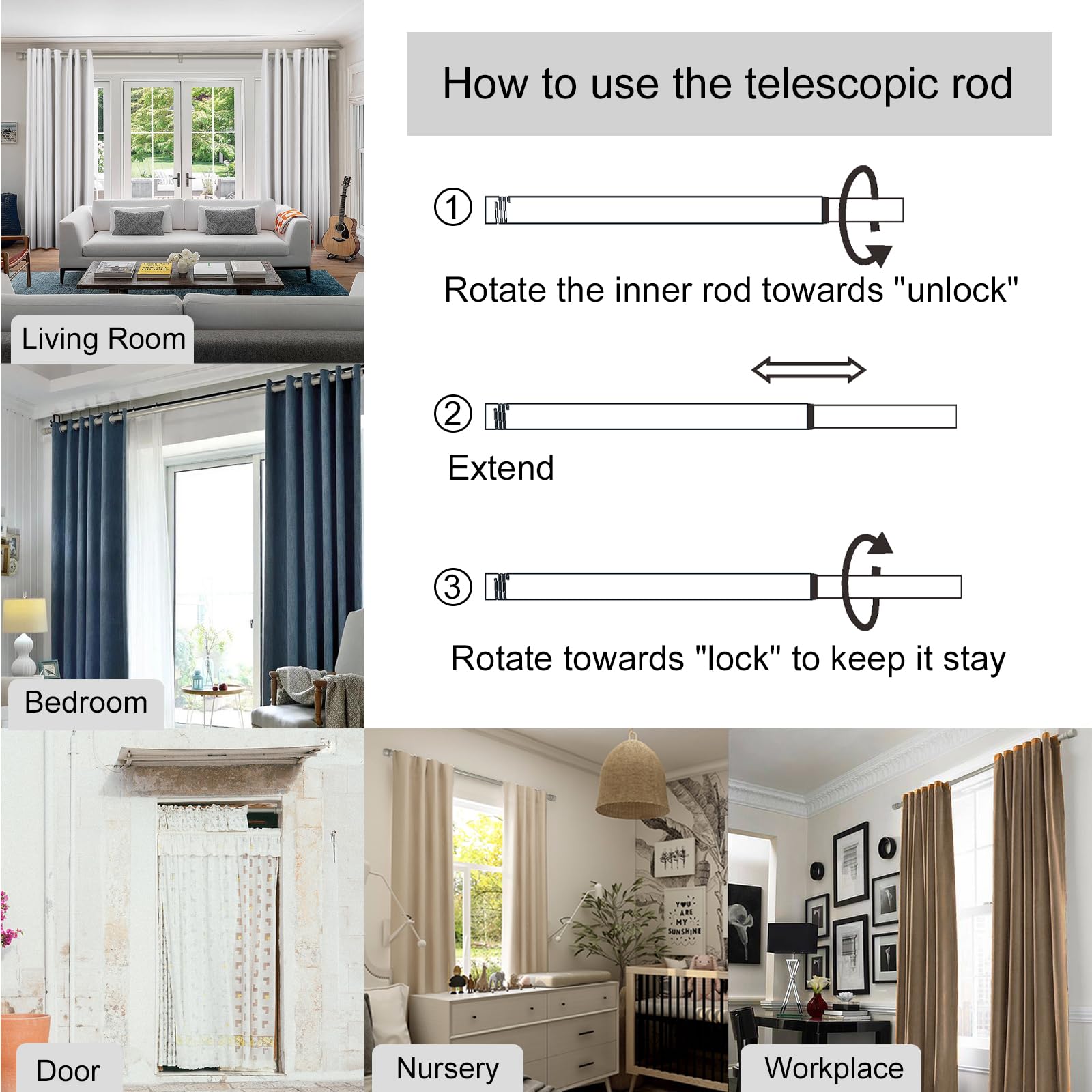 Byondeth curtain rod versatile with multiple curtain styles for living room, bedroom, or office.