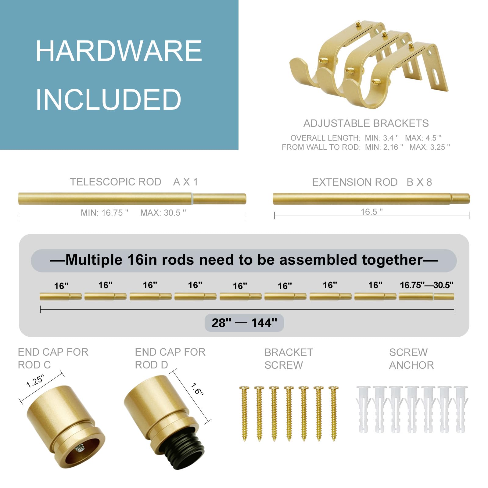 Byondeth aluminium finials in flash gold add elegant decorative detail.