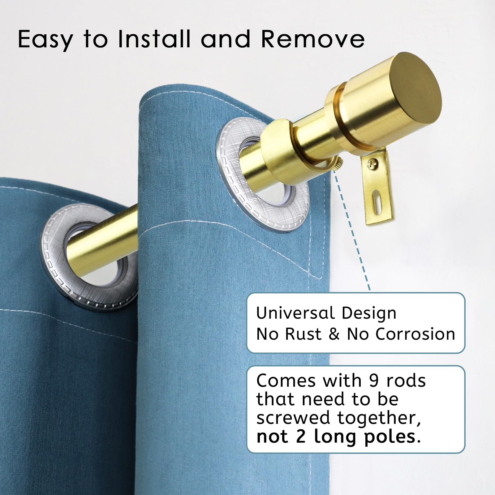 Byondeth curtain rods extended length show adjustable range from 16 to 144 inches.