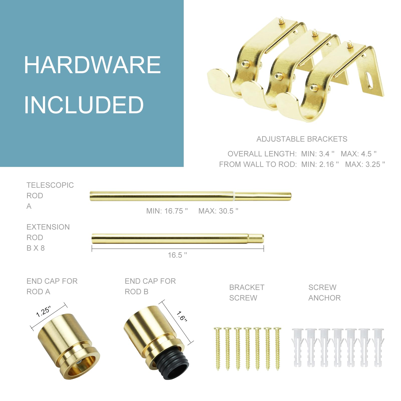 Byondeth curtain rods installation hardware includes brackets and screws for easy setup.