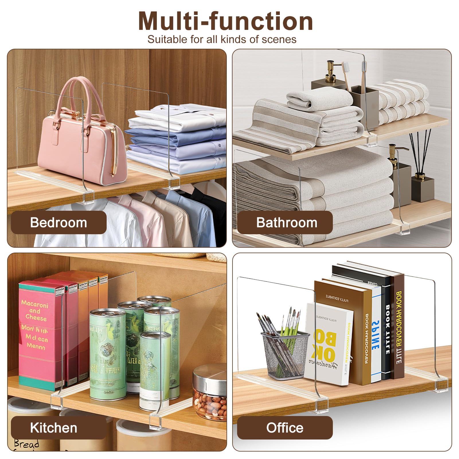 BYSOQIJAH multipurpose-use shelf divider adapts to closets and kitchens
