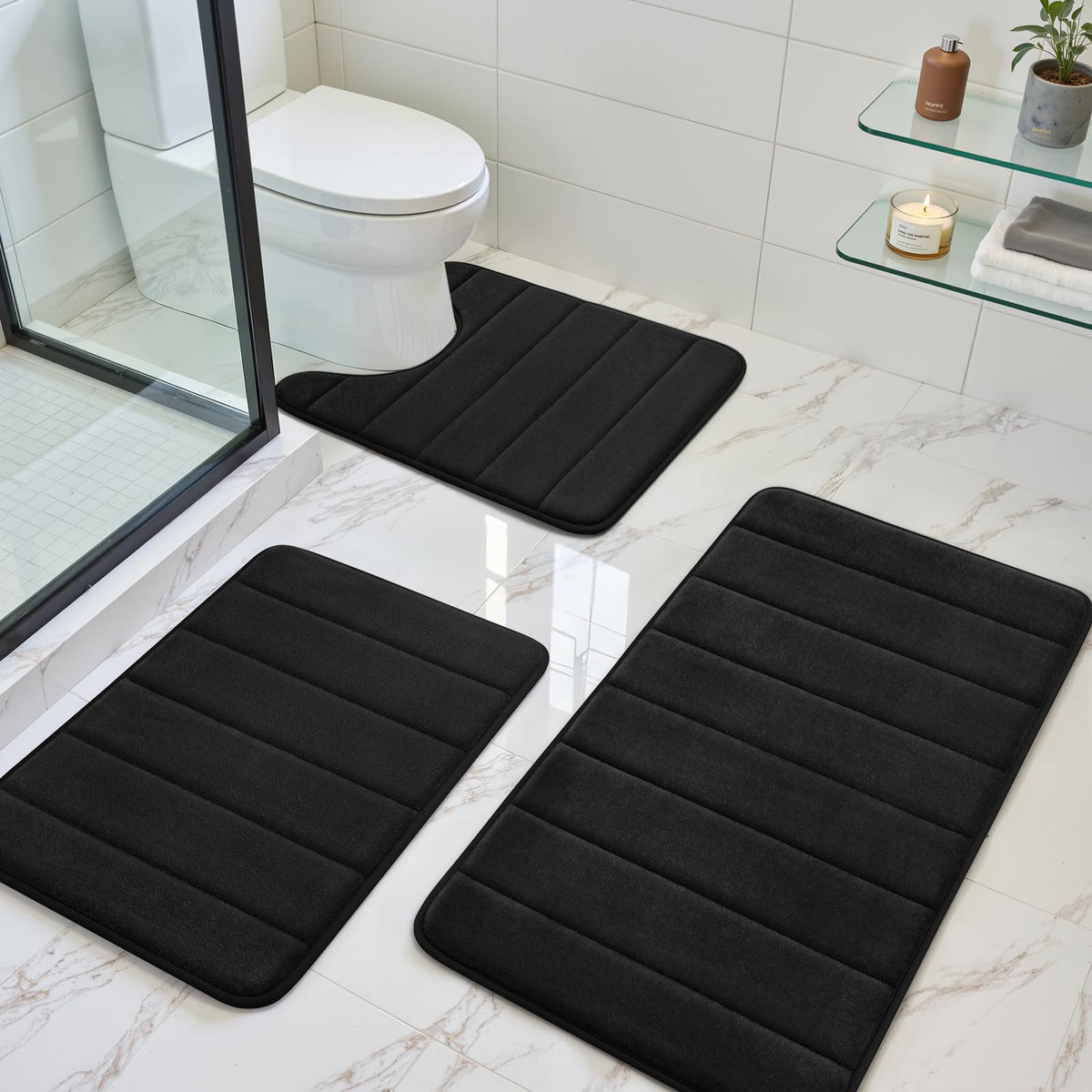 BYSURE black memory foam bath rug set with plush 32x20 inch mat for ultimate comfort