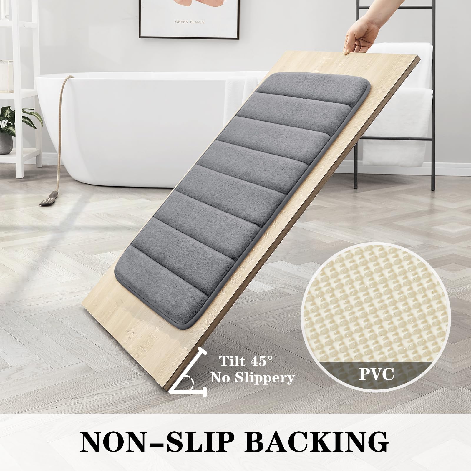 BYSURE memory foam bath mat 24x17 offers cushioned comfort underfoot.