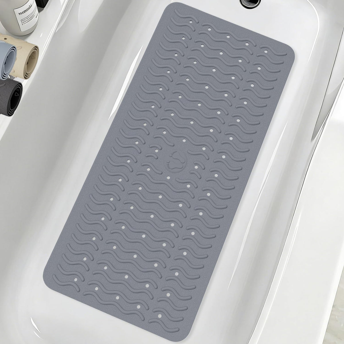 BYTANA non-slip bathtub mat with wave-texture for stable footing.