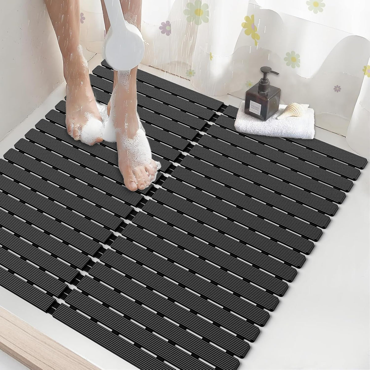 BYTANA shower mat with 236 suction cups for strong grip on smooth surfaces