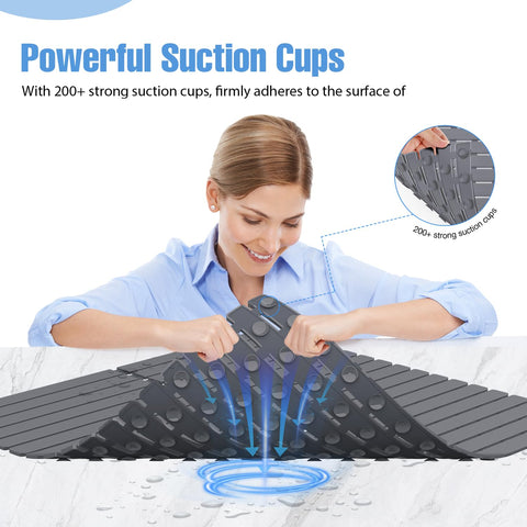 BYTANA mat features fast-drain channels to keep feet dry.