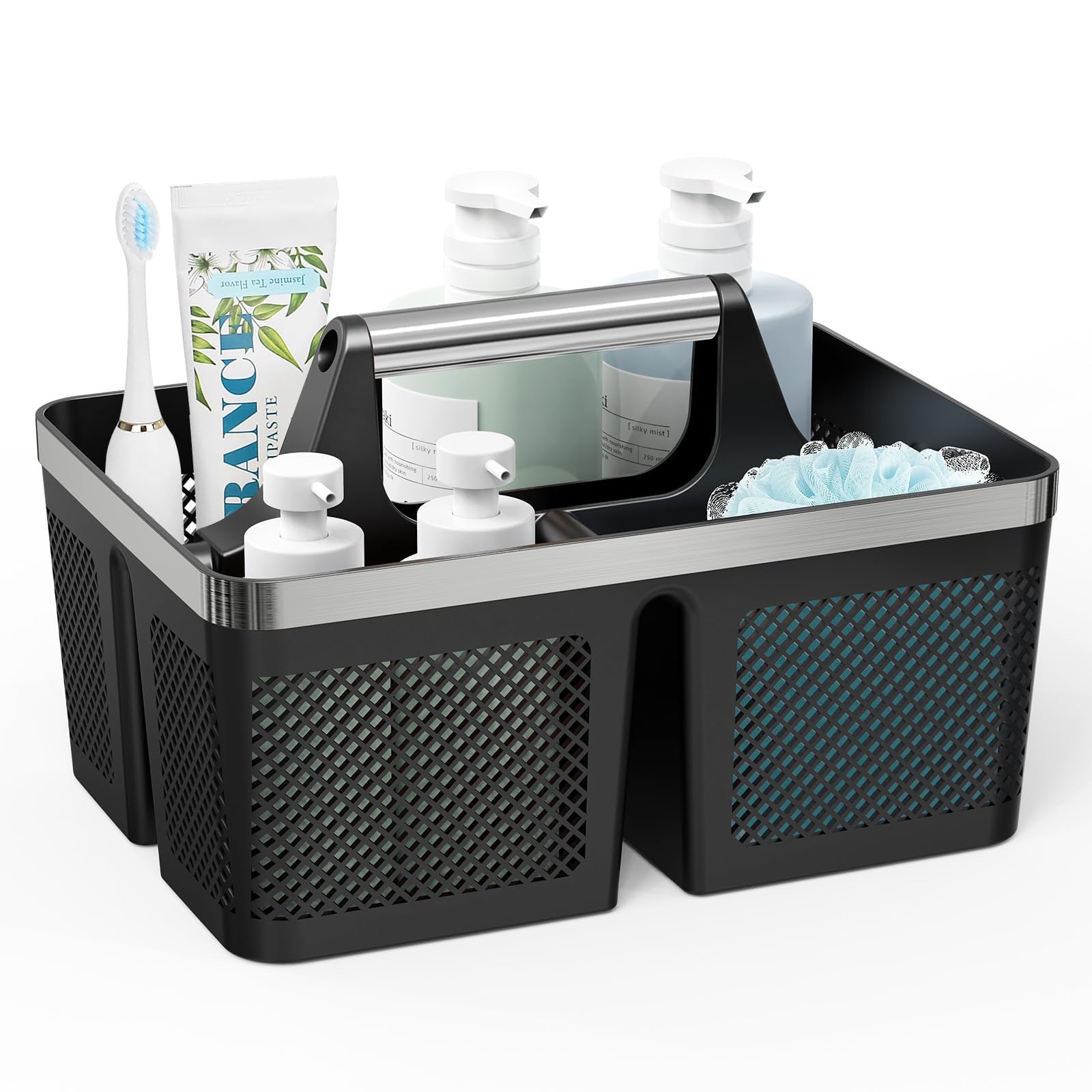 BYUNER black shower caddy with handle for portable dorm use