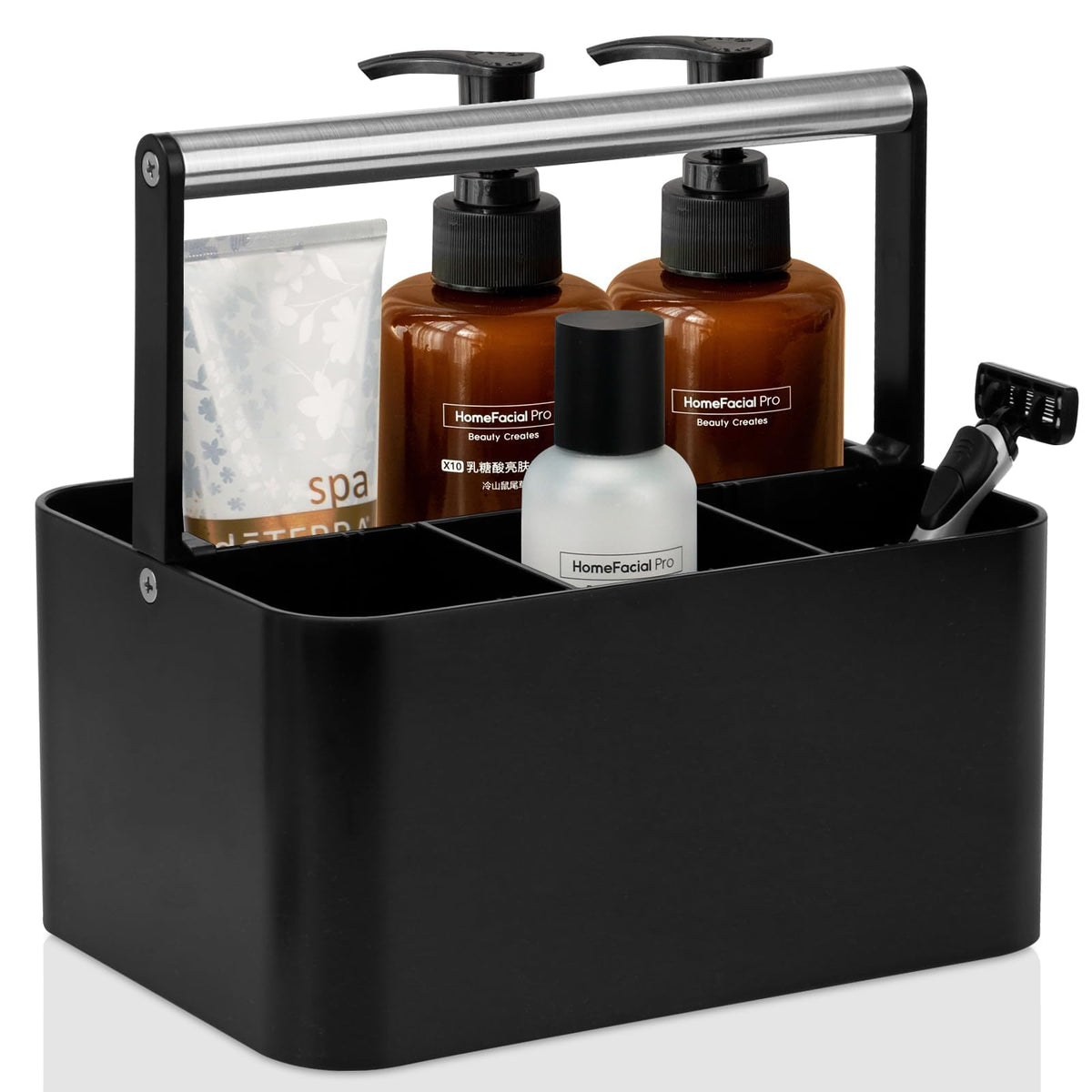 BYUNER black shower caddy with handle for easy transport and grab-and-go organization.