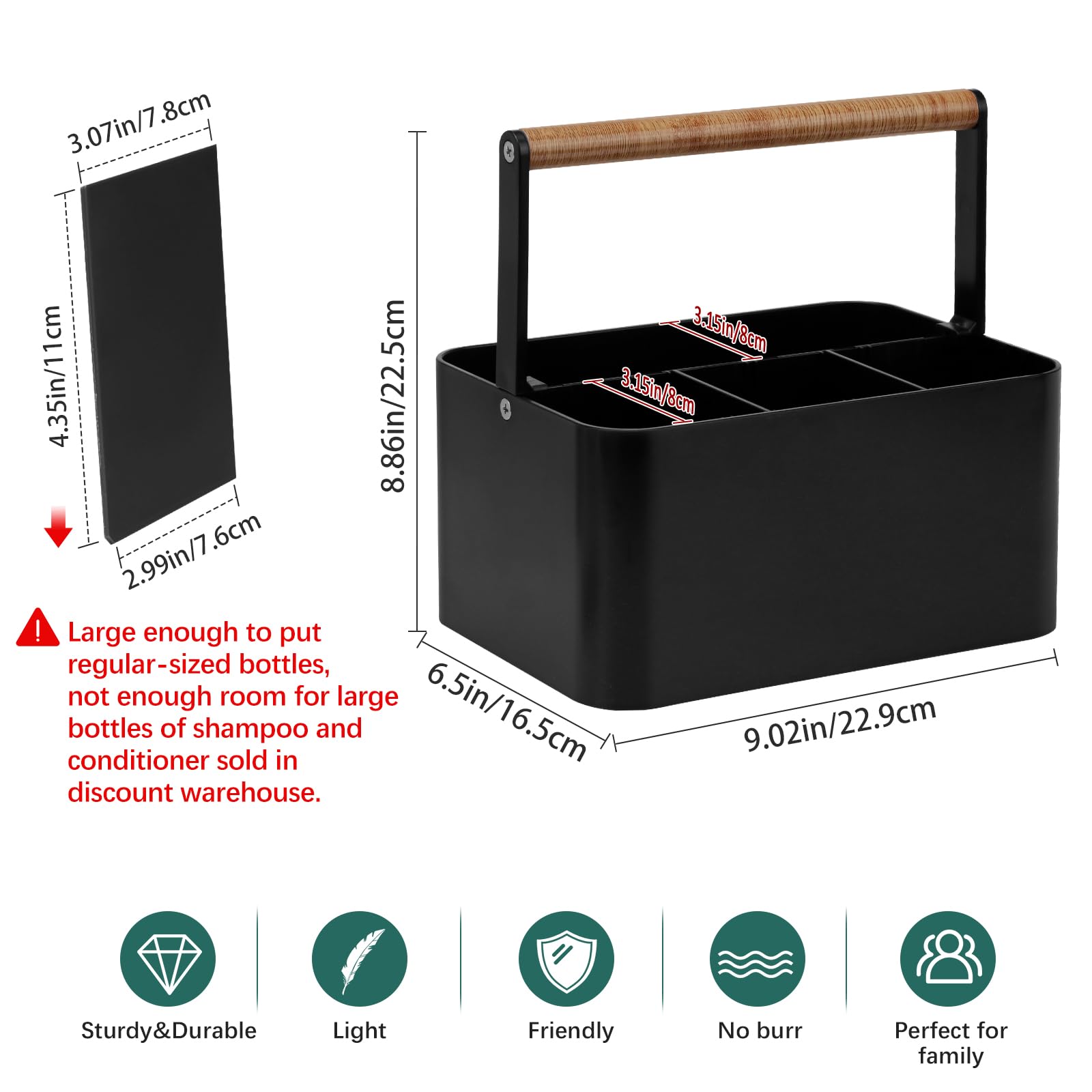 BYUNER dorm bathroom organizer with adjustable dividers keeps shampoo, brushes, and cosmetics separated.