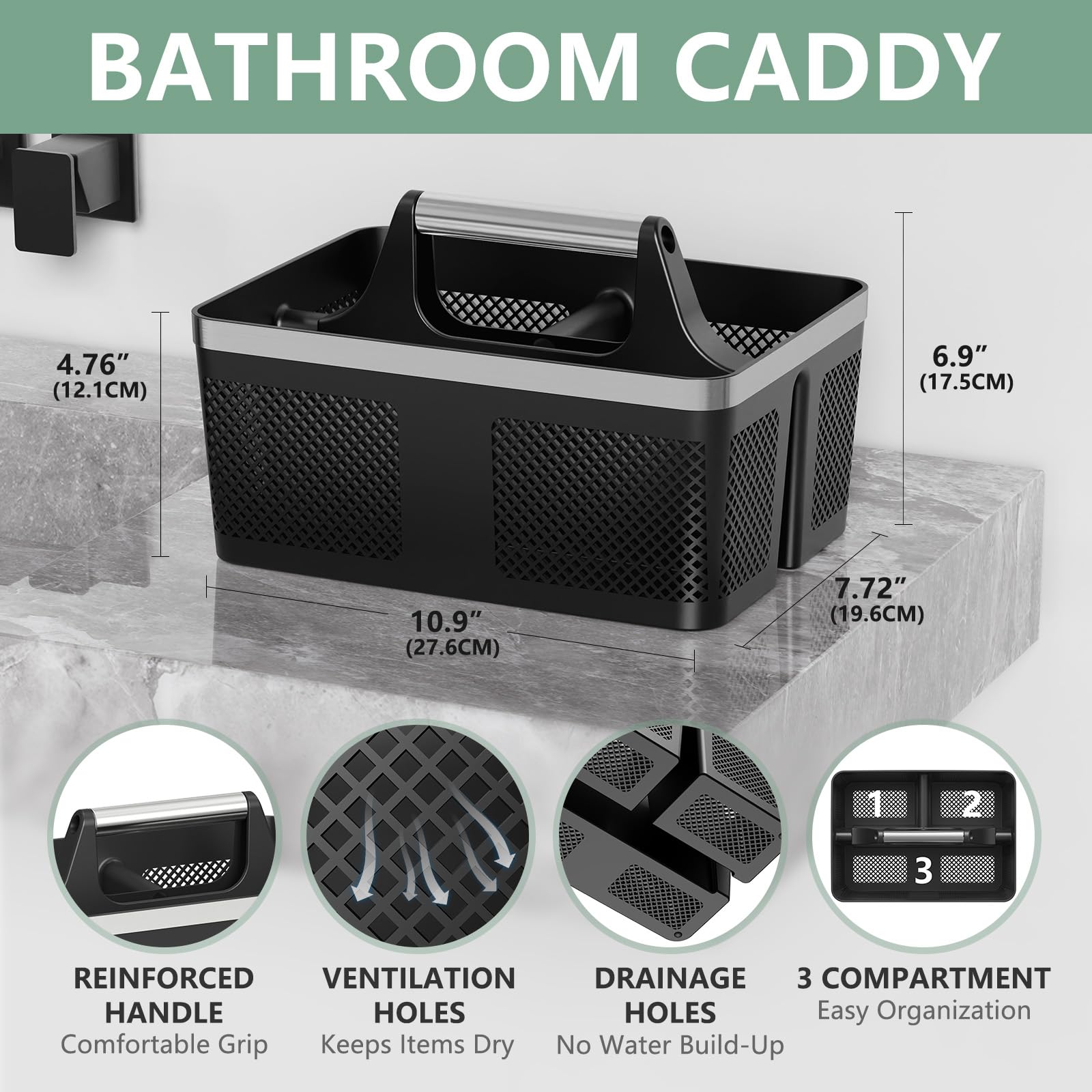 BYUNER plastic bathroom caddy with holes for quick drainage