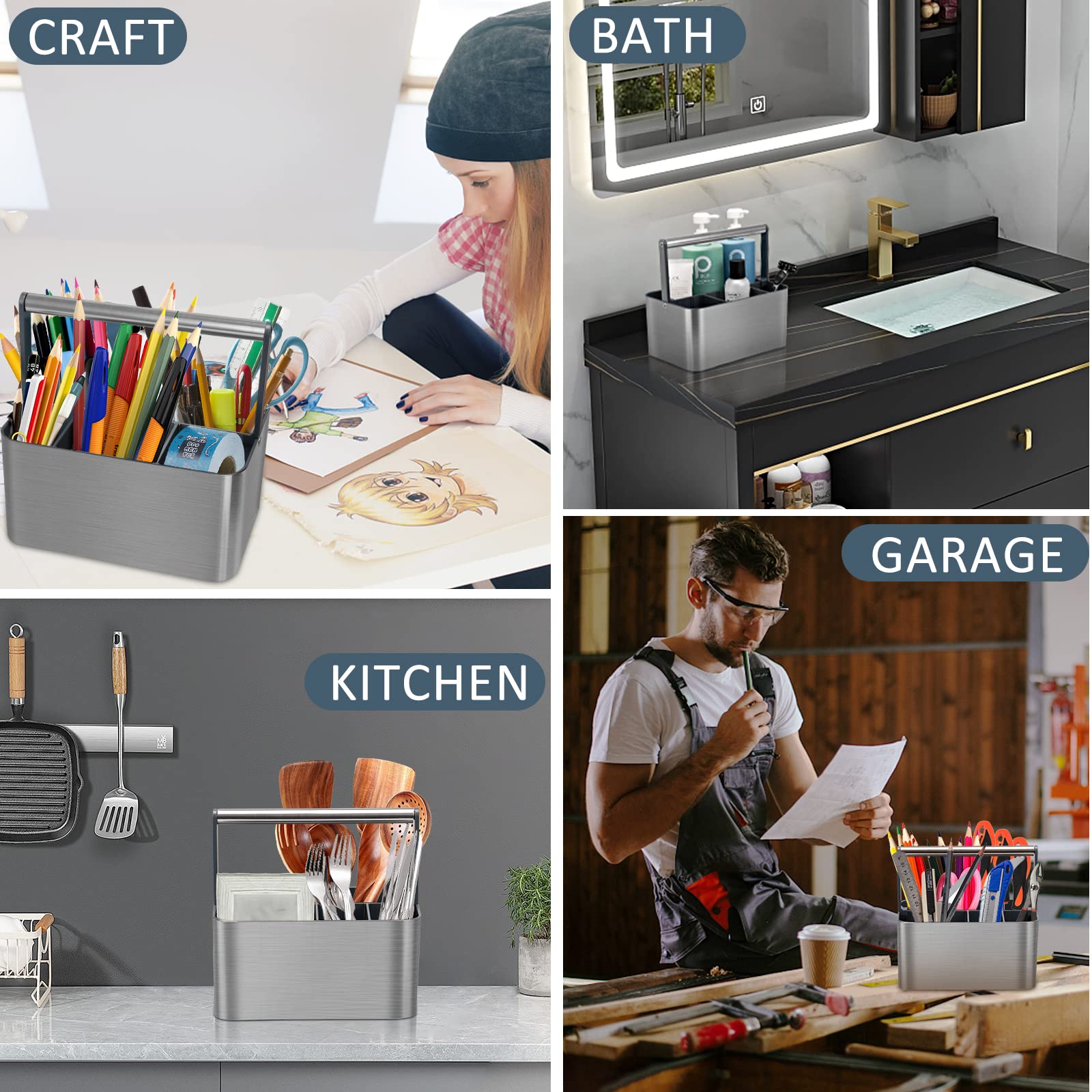 BYUNER sturdy dorm bath caddy with handle resists rust and water