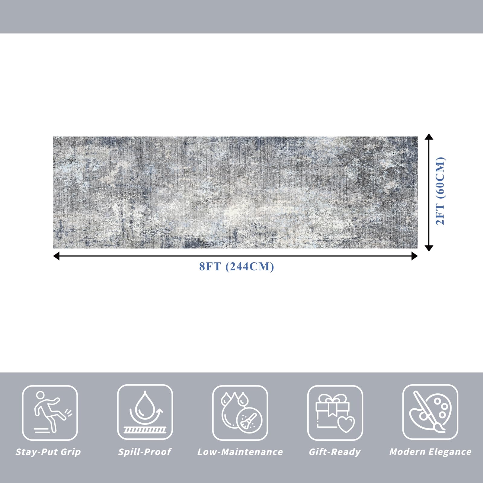 BYYVOO blue-gray abstract runner enhances modern coastal decor.