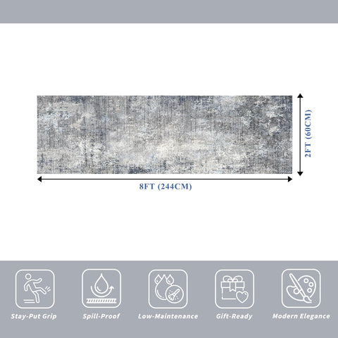 BYYVOO blue-gray abstract runner enhances modern coastal decor.