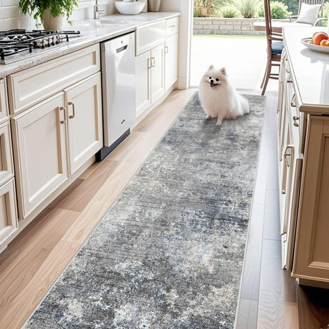 BYYVOO blue-gray hallway runner in front view, elevating entryway appeal.