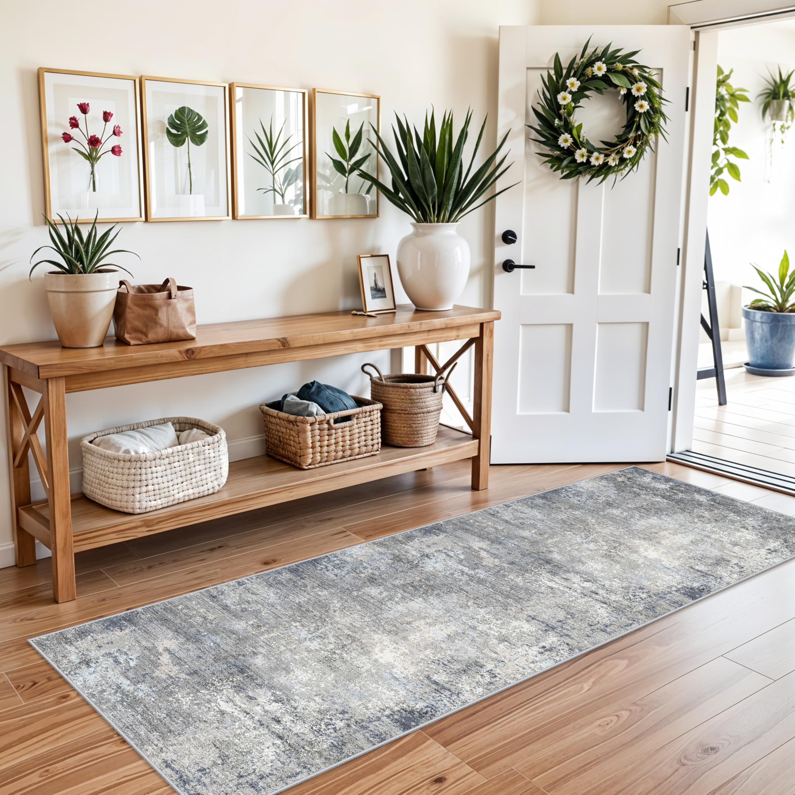BYYVOO contemporary coastal style runner in neutral hues.
