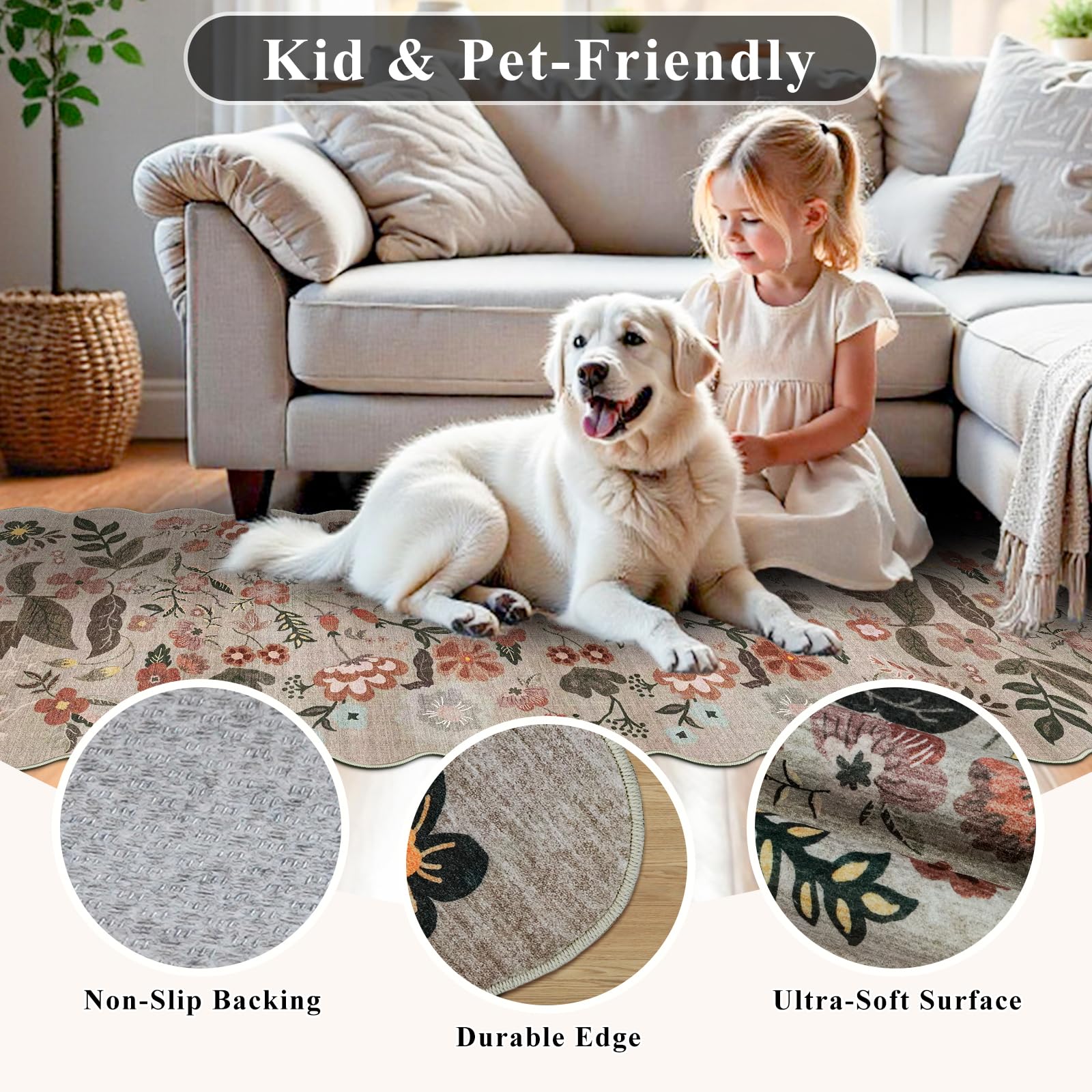 BYYVOO scalloped-edge rug enhances entryways with graceful decorative touch.
