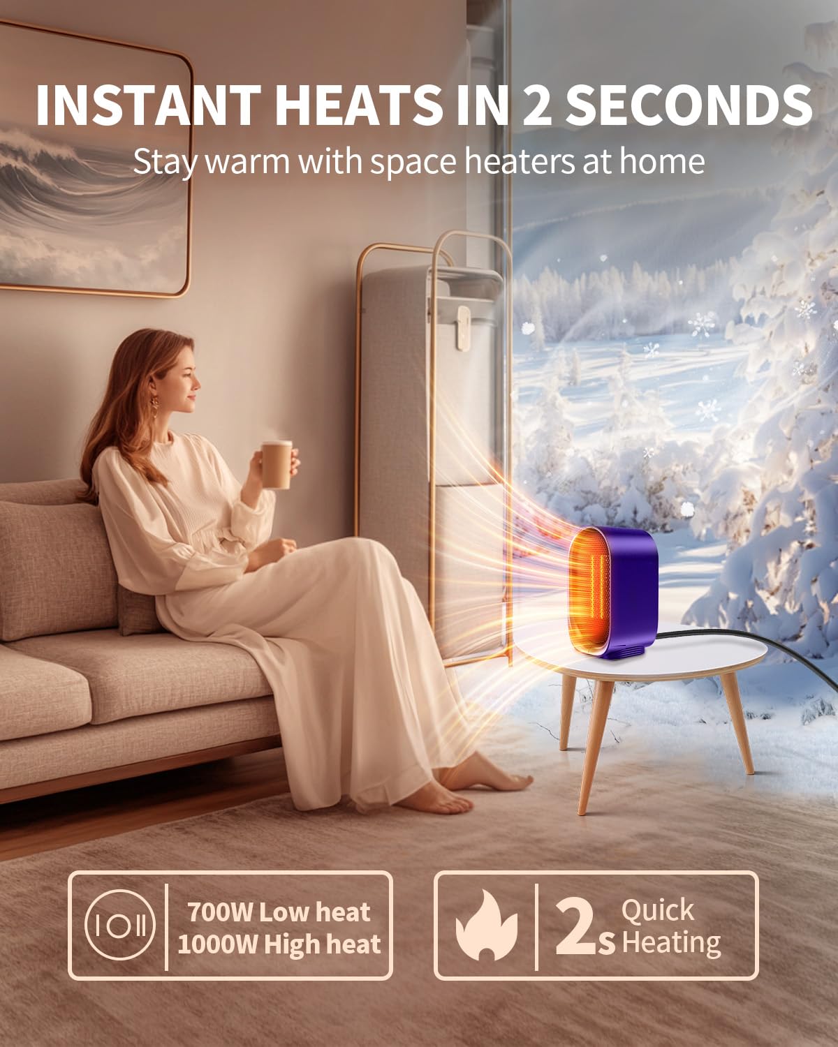 BZGG desk heater with quiet operation under 40dB for focused work.