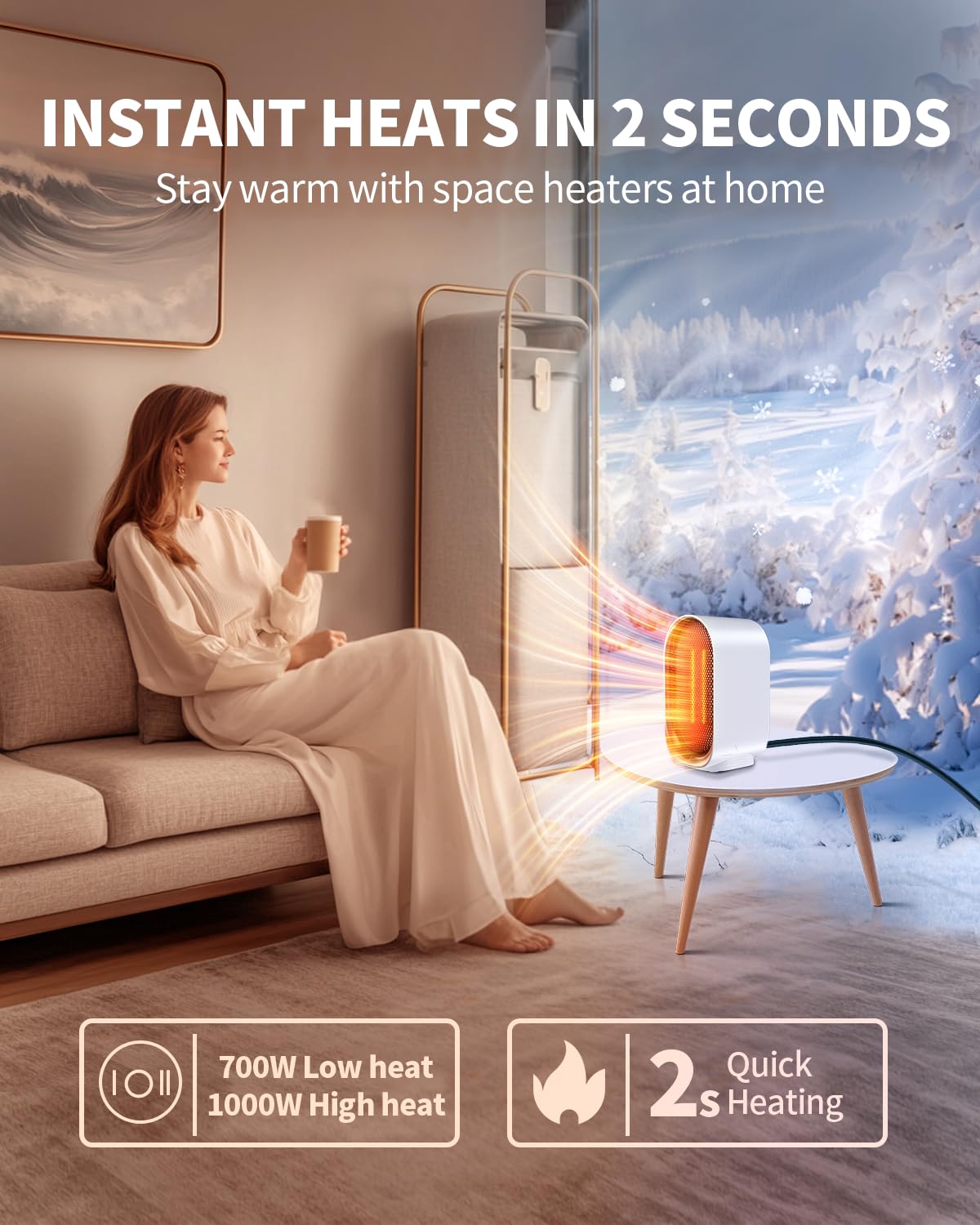BZGG Space Heater with carry handle shows portable design for quick relocation.