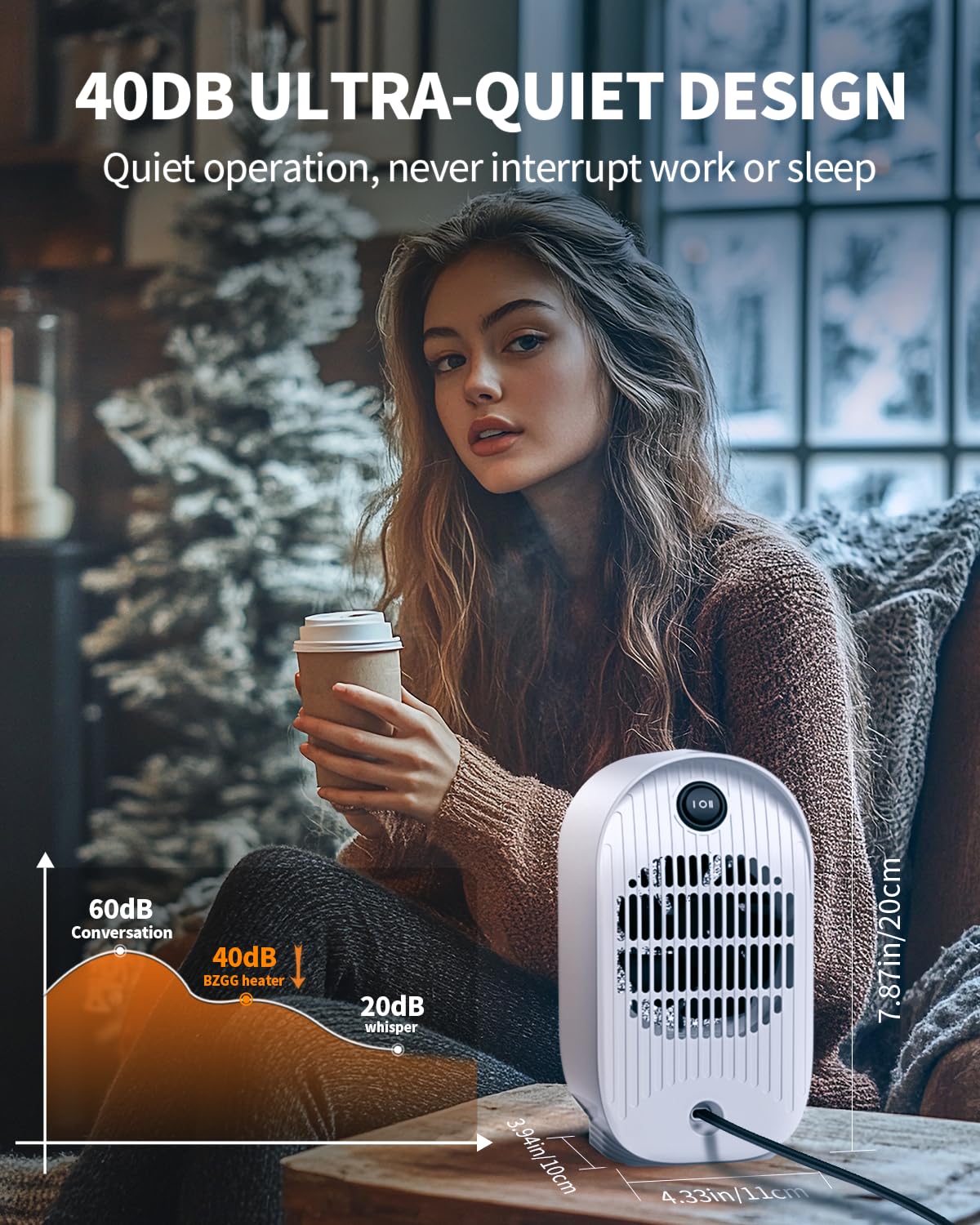 BZGG Space Heater safety features image emphasizes tilt and overheat protection.