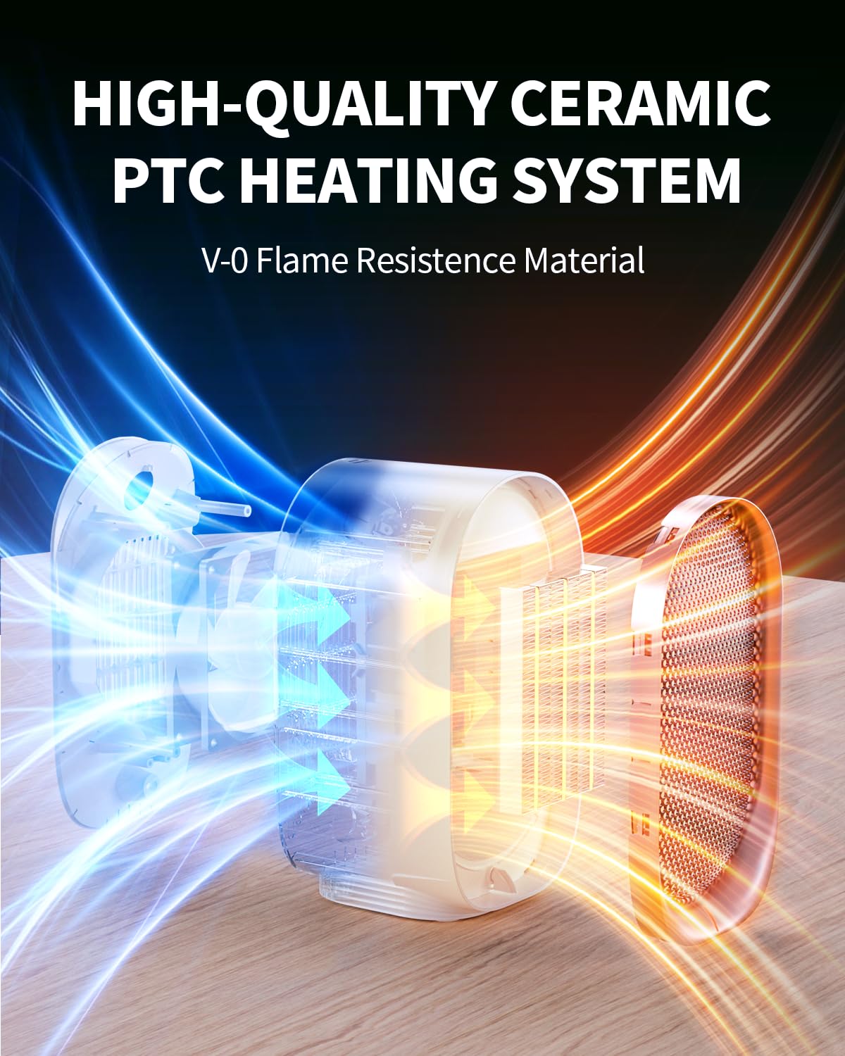 BZGG Space Heater table-top use demonstrates 200 sq ft heating potential.