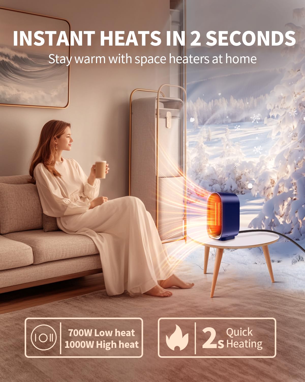 BZGG space heater under-desk setup for portable warmth.