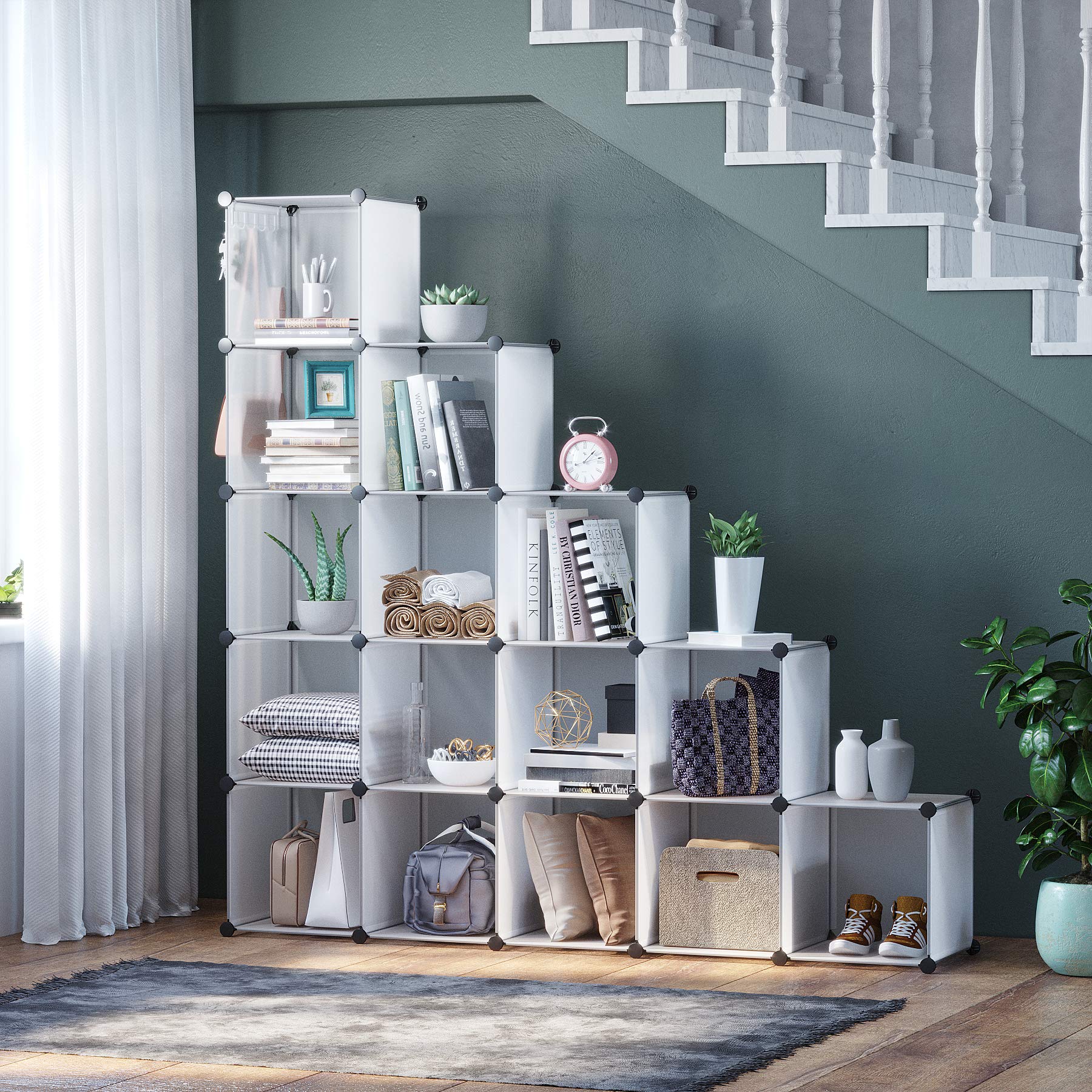C&AHOME Cube Storage Organizer assembled into a wall display for stylish storage