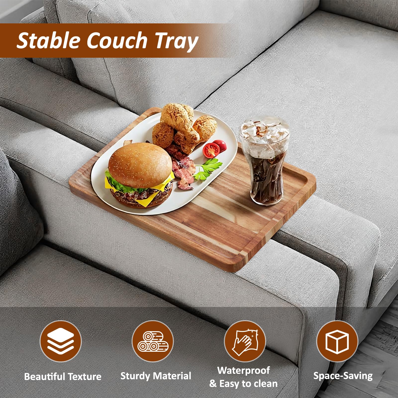 Cabalay folding sofa table insert demonstrates compact, portable design for snacks and remotes.
