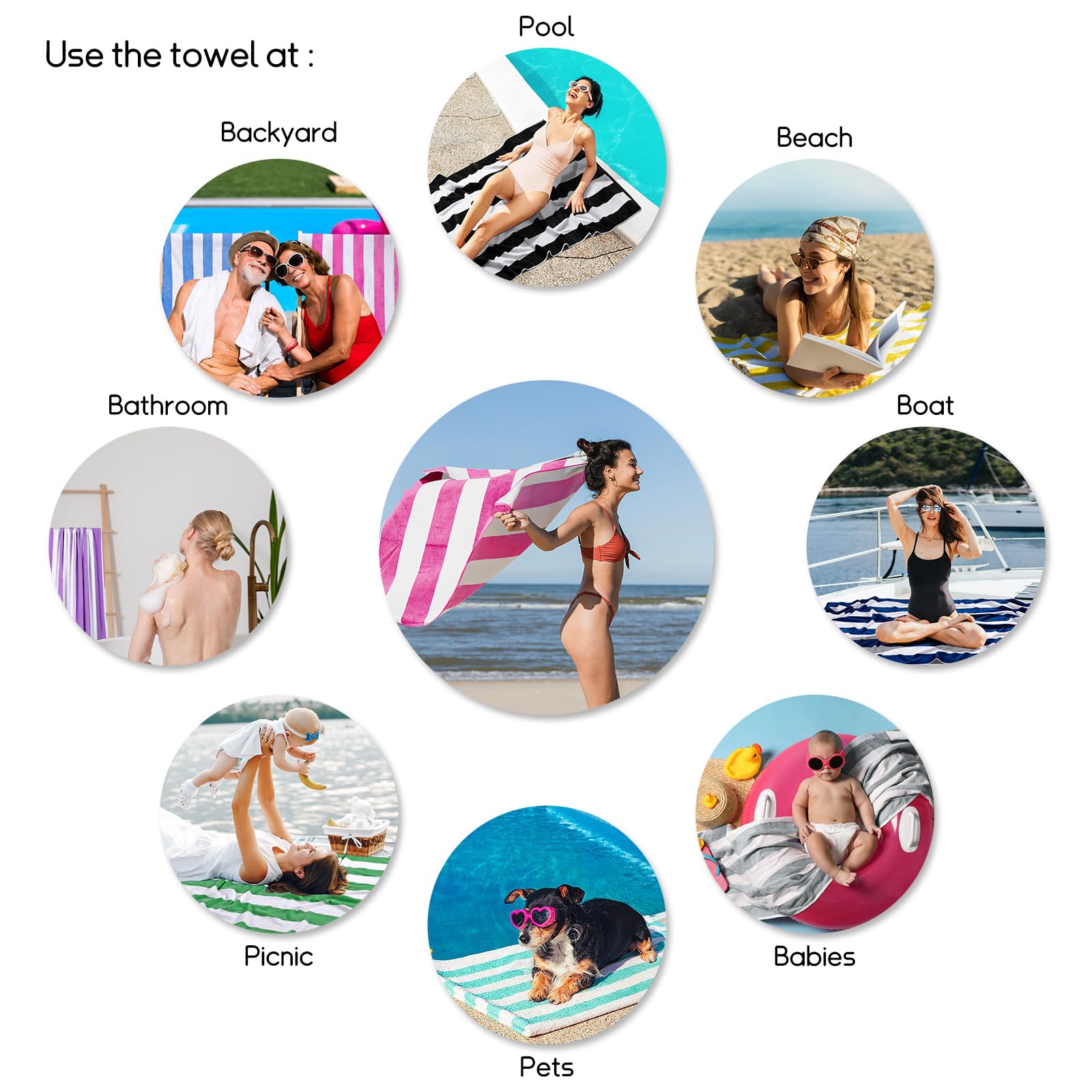 cabanana beach pool spa use highlights versatile towel for lounging, drying, or picnics