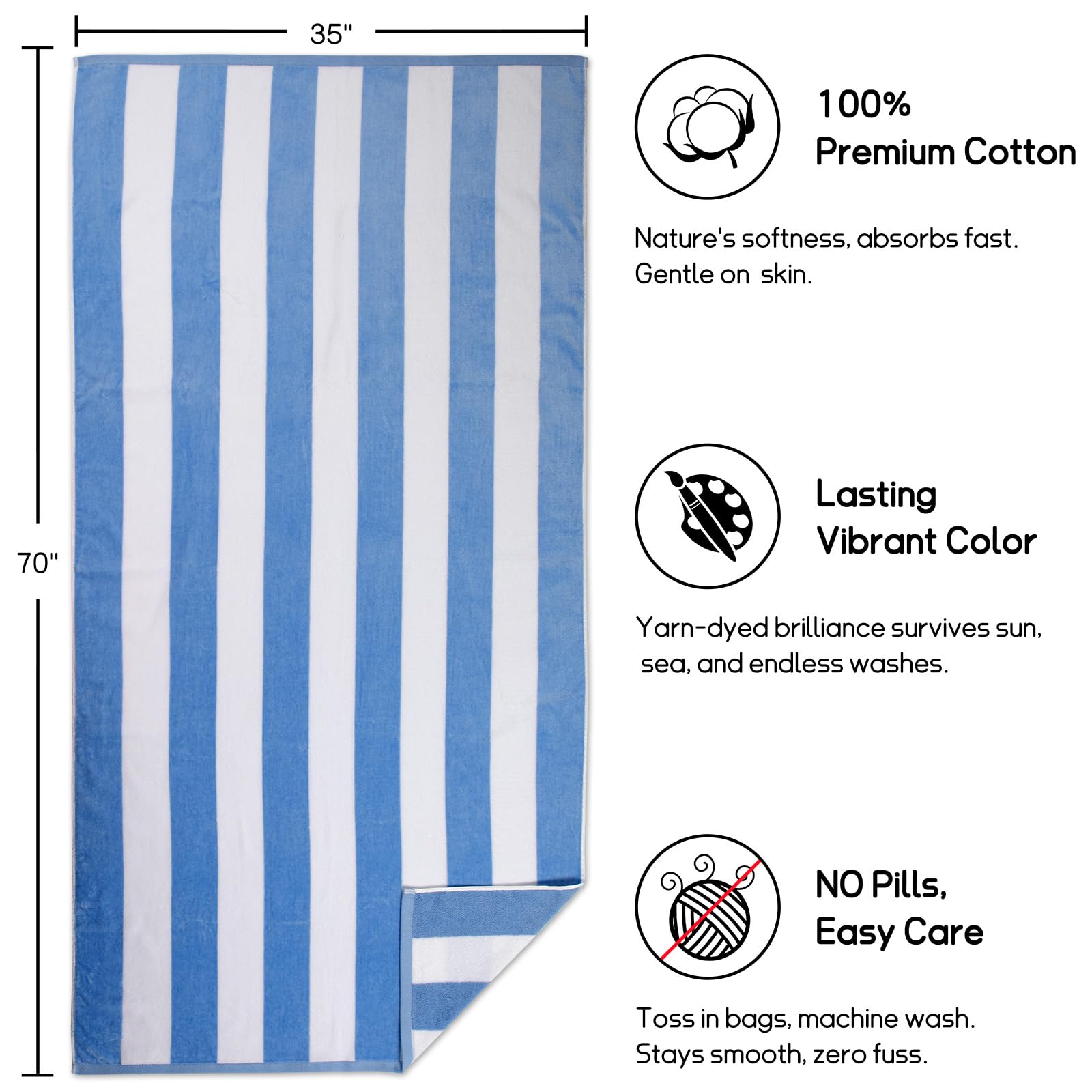 cabanana blue striped pattern enhances outdoor style on the towel.