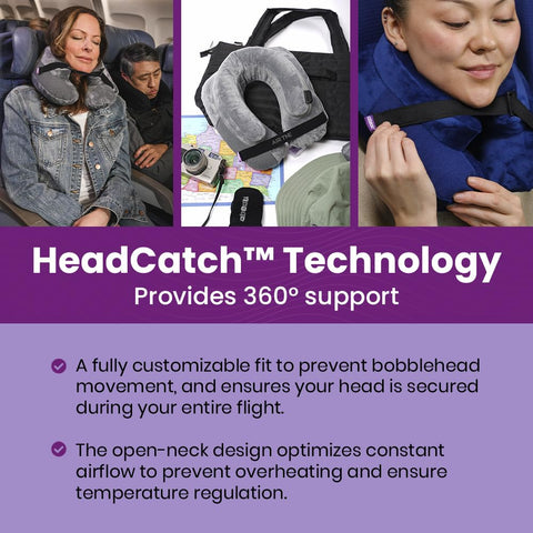 Cabeau Air TNE pillow features a single-breath inflation for precise firmness