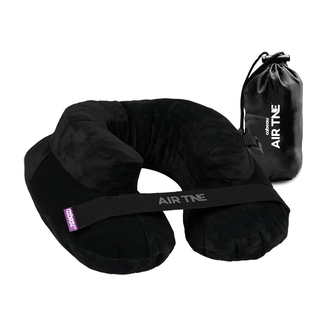 Cabeau Air TNE pillow side view highlighting compact design for easy packing.