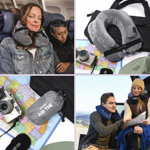 Cabeau Air TNE pillow storage pouch attached to travel bag.