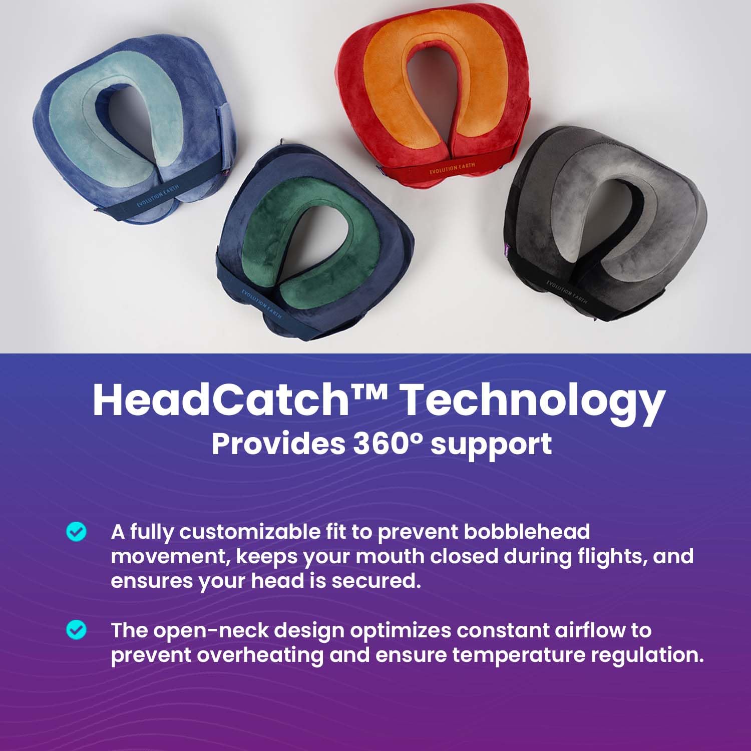 Cabeau Evolution Earth Deluxe HeadCatch chinstrap provides a secure fit for better rest.