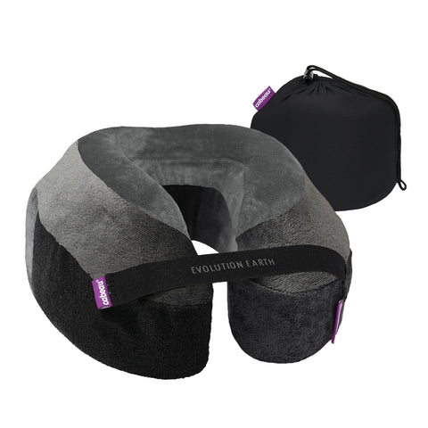 Cabeau Evolution Earth Deluxe pillow in travel case for compact packing and on-the-go comfort.