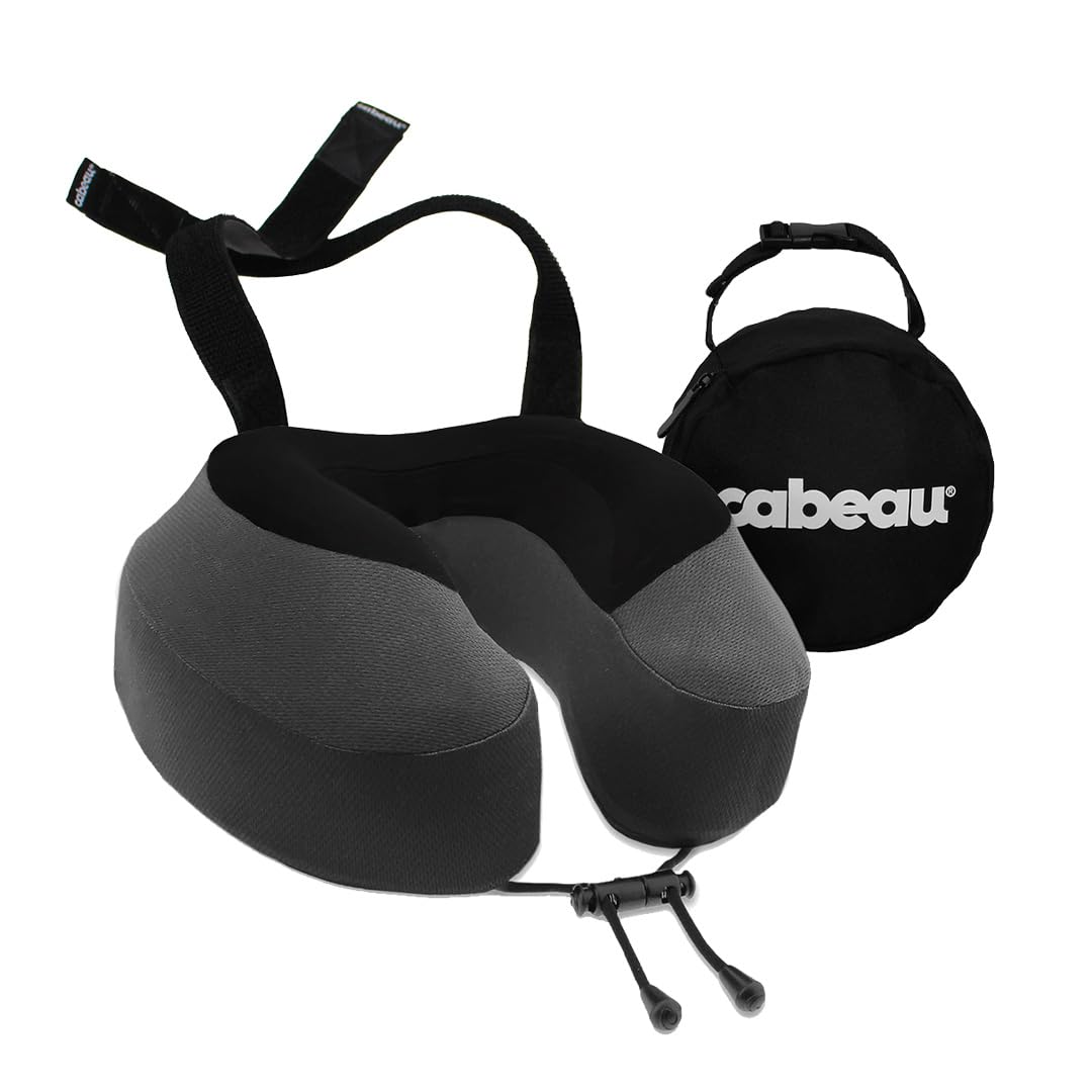 Cabeau Evolution S3 memory foam pillow for travel neck support on long flights.