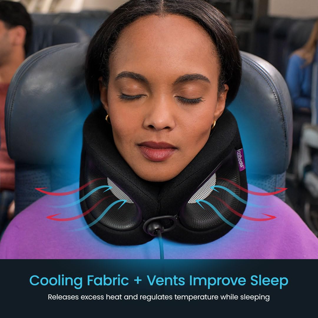 Cabeau Evolution X compact fold demonstrates travel-friendly design for easy packing.