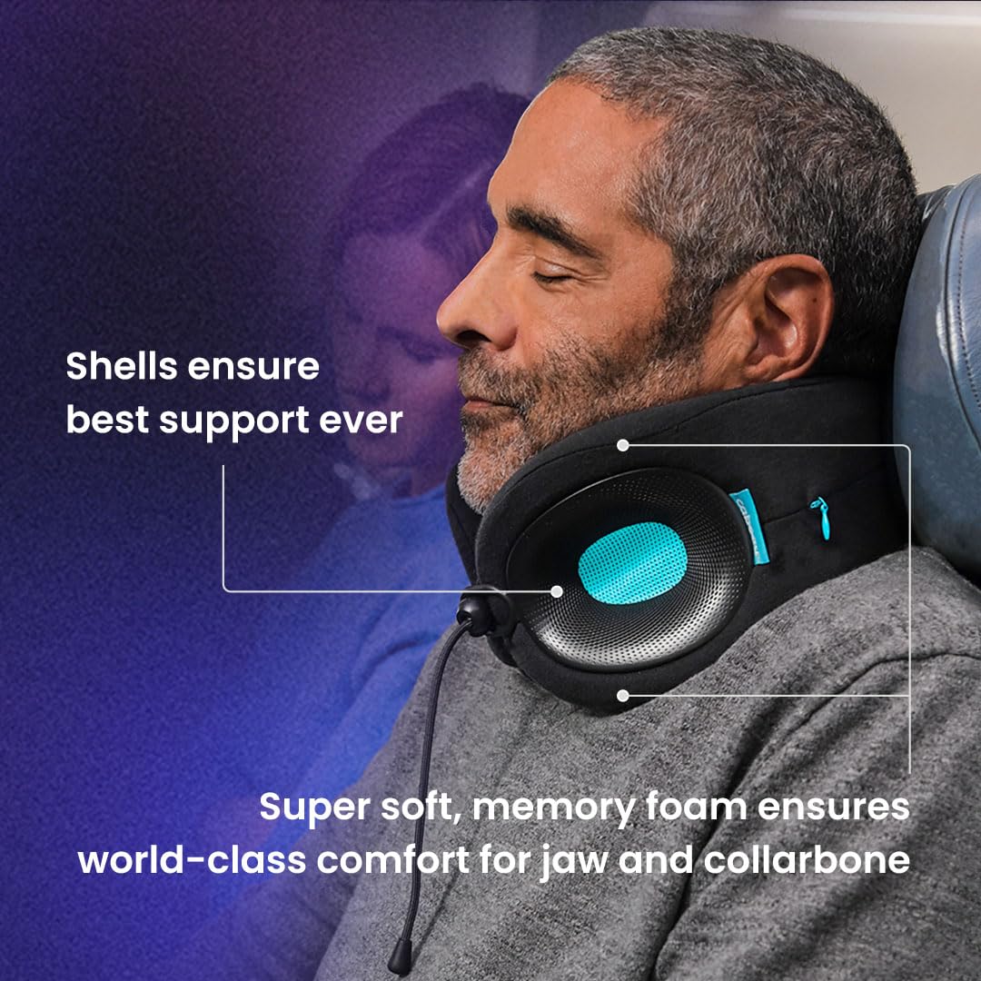 Cabeau Evolution X plastic shell design highlighting engineered neck support beyond standard cushions.