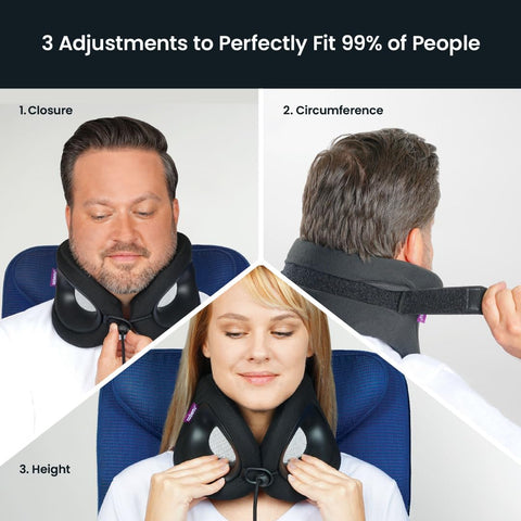 Cabeau Evolution X strap and latch illustrating neck height customization for comfortable alignment.