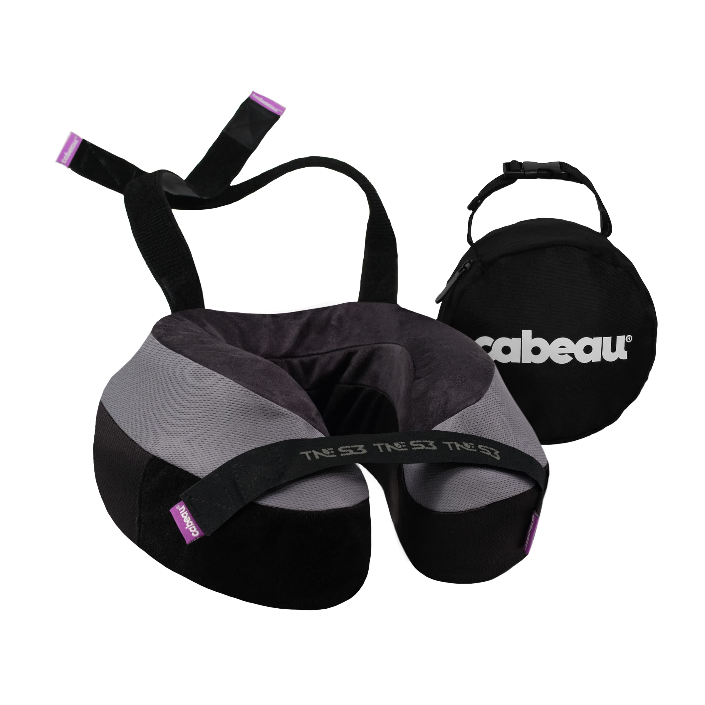 Cabeau Berlin Grey neck pillow silhouette highlighting its compact travel design.