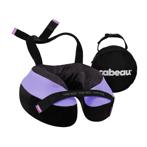 Cabeau travel neck pillow S3 on plane offering long-haul comfort with a secure fit.
