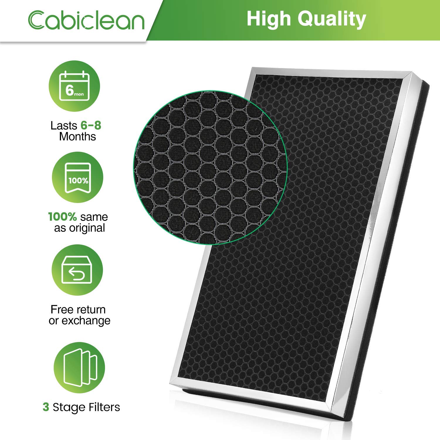 Cabiclean 112 activated carbon filter helps reduce odors and cooking smells.