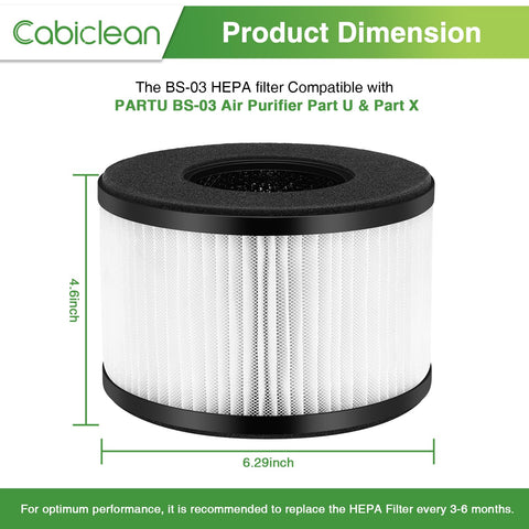 Cabiclean BS-03 3-in-1 filtration captures particles and odors.