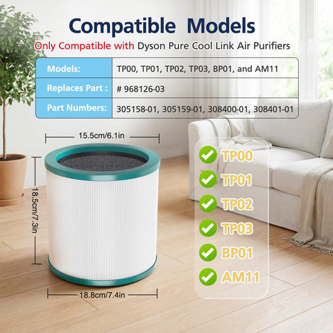3-stage filtration system visible inside delivering cleaner air for Dyson TP01.