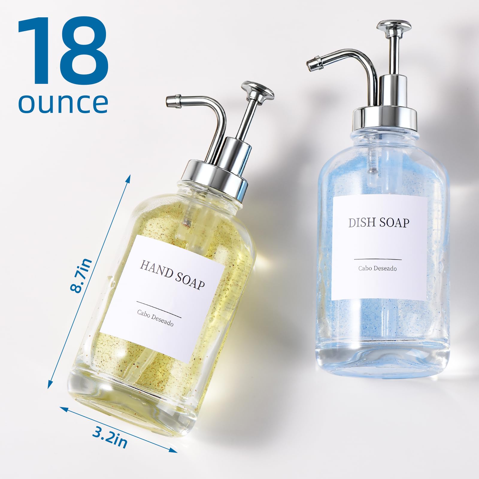 Cabo Deseado clear glass bottle with pump offers smooth, controlled dispensing.