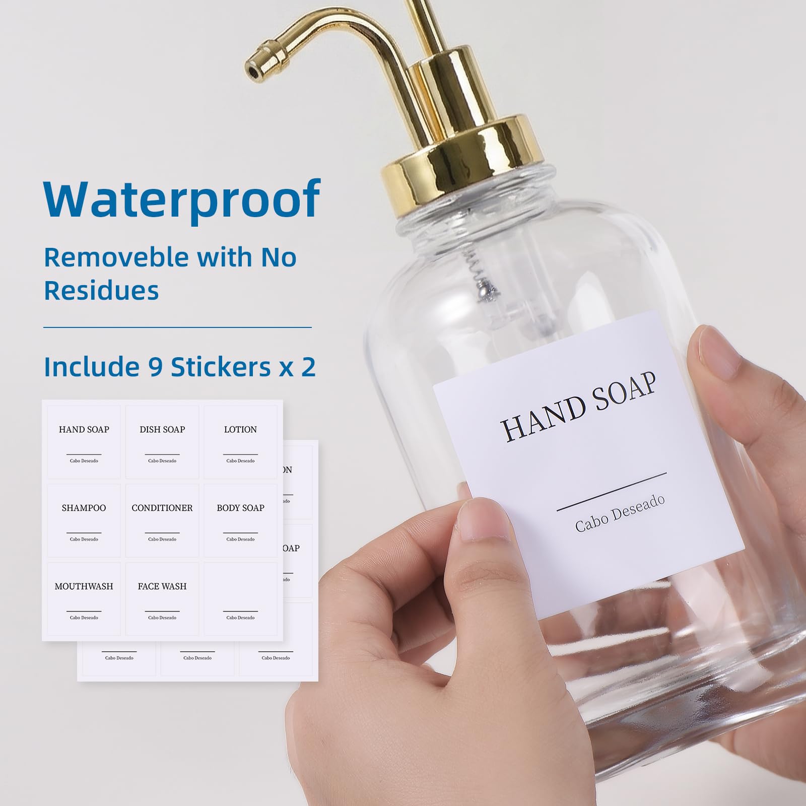 Cabo Deseado hand soap label for clear kitchen organization.