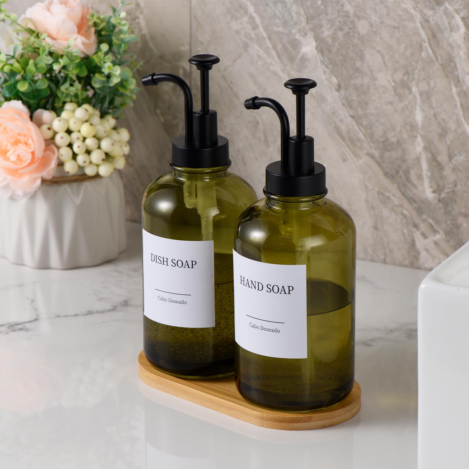 Cabo Deseado kitchen and bathroom organization in clear glass style