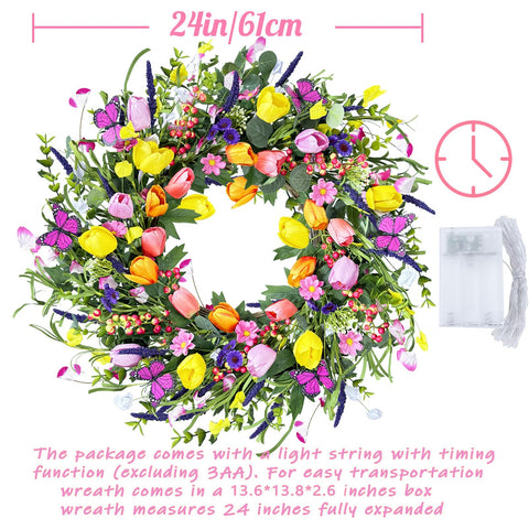 CACISE wreath features green eucalyptus and delicate blossoms for versatile indoor or outdoor use.